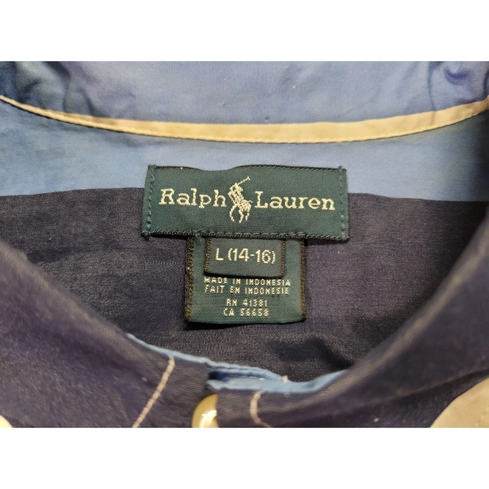 Ralph Lauren Striped Button Down Shirt Boys Large 14-16 Blue Orange Cotton